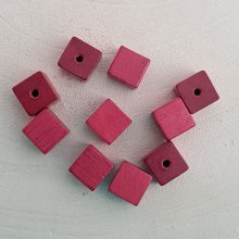 Conta de madeira cubo / quadrado 10 mm cor-de-rosa antigo