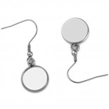 20 suportes para brincos com cabochão redondo 08 mm N°06 Prata envelhecida