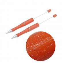 Caneta decorativa com missangas Castanho Laranja Brilhante para personalizar x 1 peça