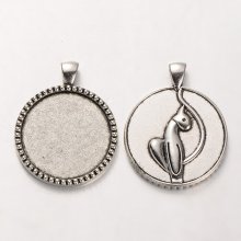 2 suportes de cabochão de prata de 30 mm, pingentes de cabochão 34AS