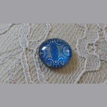 cabochão de vidro redondo 12mm flor azul 039 