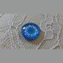 cabochão de vidro redondo 12mm flor azul 038 