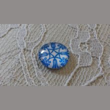 cabochão de vidro redondo 12mm flor azul 035 