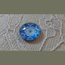 cabochão de vidro redondo 12mm flor azul 031 