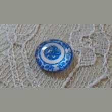 cabochão de vidro redondo 12mm flor azul 029 