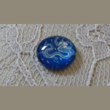 cabochão de vidro redondo 12mm flor azul 022 