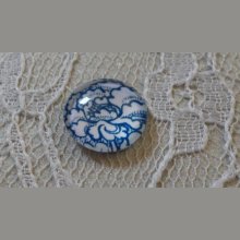 cabochão de vidro redondo 12mm flor azul 021 