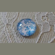 cabochão de vidro redondo 12mm flor azul 014 