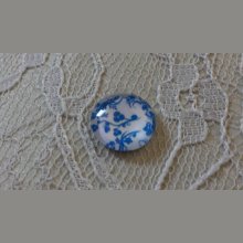 cabochão de vidro redondo 12mm flor azul 011 