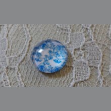 cabochão de vidro redondo 12mm flor azul 006 