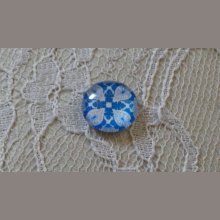 cabochão de vidro redondo 12mm flor azul 005 