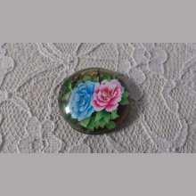cabochão de vidro redondo 20mm flor 01-016 