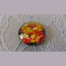 cabochão de vidro redondo 25mm flor 01-038 