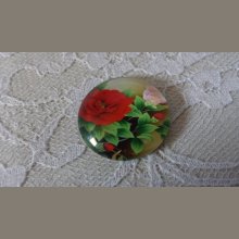 cabochão de vidro redondo 25mm flor 01-033 