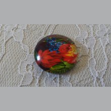 cabochão de vidro redondo 25mm flor 01-031 