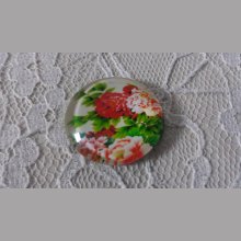 cabochão de vidro redondo 25mm flor 01-021 
