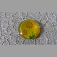 cabochão de vidro redondo 25mm flor 01-012 