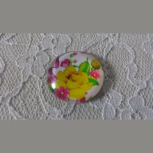 cabochão de vidro redondo 25mm flor 01-002 