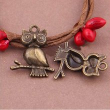 Conjunto de 5 pingentes de coruja em metal bronze-01 Pingente de coruja 