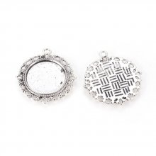 2 suportes de cabochão de prata de 20 mm, pingentes de cabochão 15290AS