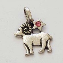Pendente signo do zodíaco Carneiro Metal prateado N°03 com strass
