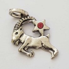 Pendente signo do zodíaco Capricórnio prateado N°03 com strass