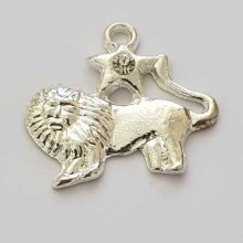 Pendente signo do zodíaco Leo Metal prateado N°04 com strass