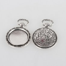 1 suporte de cabochão 20mm relógio de bolso em prata, pendente de cabochão 74AS