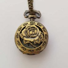 Flower 03 Relógio Gousset bronze antigo com corrente
