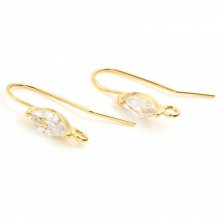 Suporte para brincos N°32 Gancho banhado a ouro de 18K e strass transparente