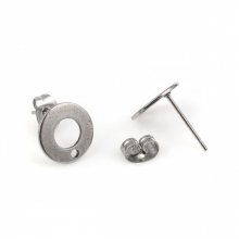 Suporte para brincos 10 mm aço inoxidável chip redondo N°04 Prata