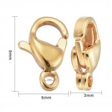 1 Fecho de aço inoxidável Fecho de lagosta banhado a ouro 24K 9 x 6 mm ouro