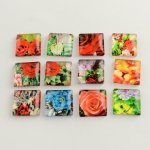 30 cabochões de vidro quadrados 20 mm sortidos Flores S-22-20-17