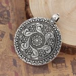 Pingente de flor de prata em liga redonda estilo boémio 71 mm x 59 mm