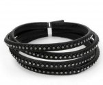 Couro 06 mm Preto incrustado com strass 1 metro
