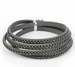 Couro 06 mm cinzento incrustado com strass 1 metro