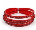 Couro 06 mm Vermelho incrustado com strass 1 metro