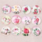Lote de 20 cabochões de vidro redondos de 25 mm Flor cor-de-rosa