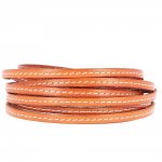Couro de vitelo plano Laranja 05 mm por 20 cm Cosido 1 linha branca