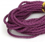 5 metros Cordão de couro sintético entrançado redondo Roxo 3 mm
