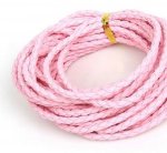 5 metros Cordão de couro sintético entrançado redondo Rosa 3 mm