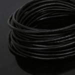 1 metro Cordão redondo de couro liso Preto 3 mm