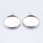 Suporte para Cabochão 25 mm Prata Antiga, Aço Inoxidável