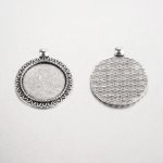 2 suportes de cabochão de prata de 25 mm, pingentes de cabochão 17AS