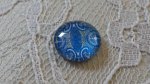 cabochão de vidro redondo 12mm flor azul 039 