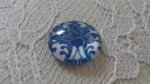 cabochão de vidro redondo 12mm flor azul 024 
