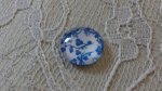 cabochão de vidro redondo 12mm flor azul 011 