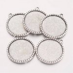 2 suportes de cabochão de prata de 25 mm, pingentes de cabochão 19AS-RS 