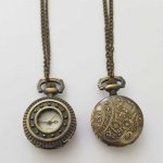 Relógio de bolso com estrela em bronze antigo e corrente