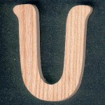 Letra de madeira U, altura 5 cm, feita de cinza